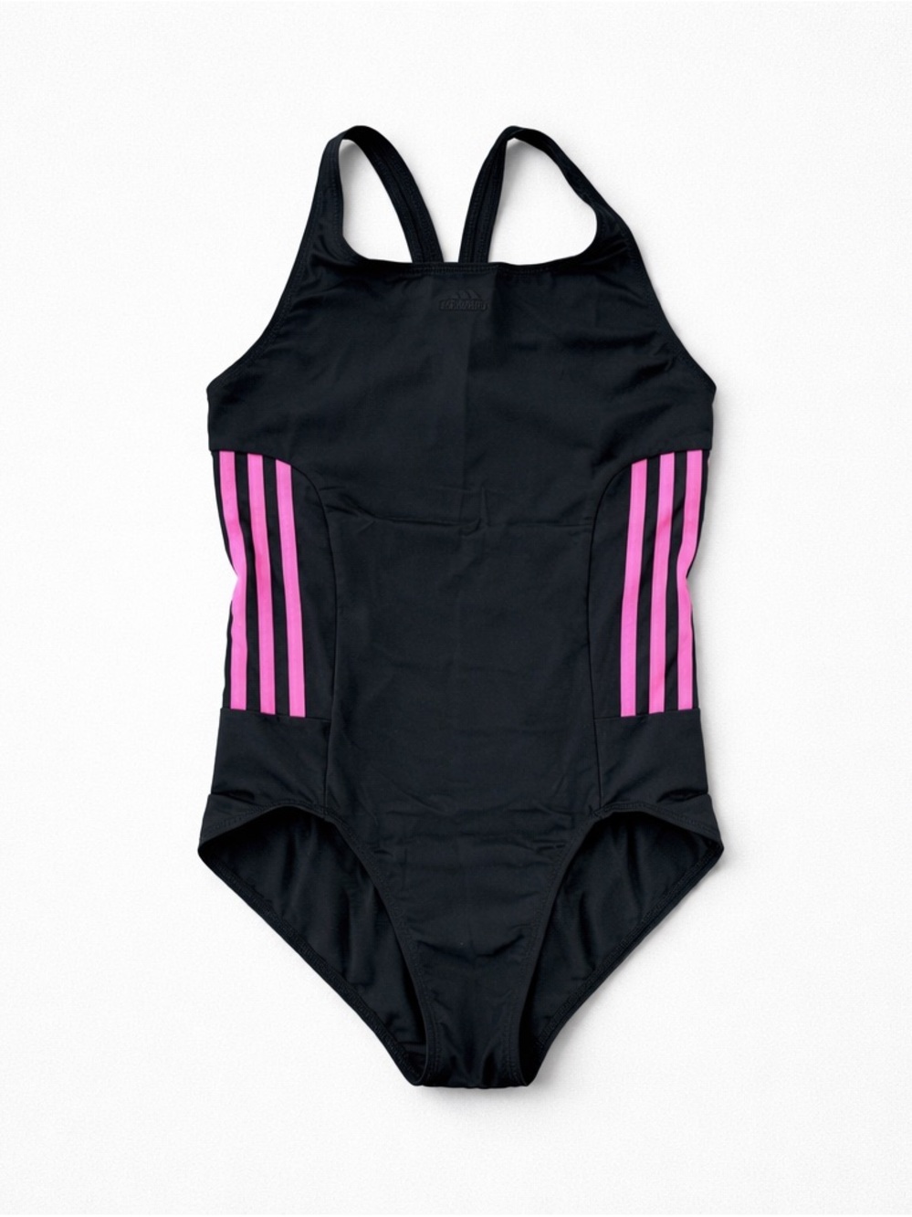 adidas Black One-Piece Swimsuit with Pink Side Stripes-Size L